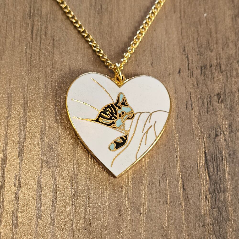 Sleeping Cat Cloisonne Heart Earrings & Pendant Necklace - Picture 3 of 9